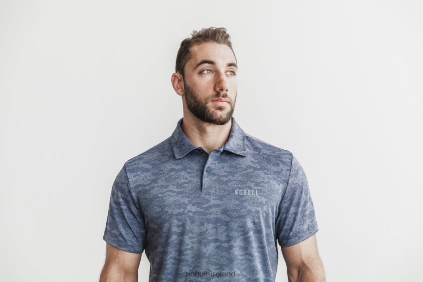 NOBULL N68P2P577Men's Lightweight Textured Polo (Camo) Navy