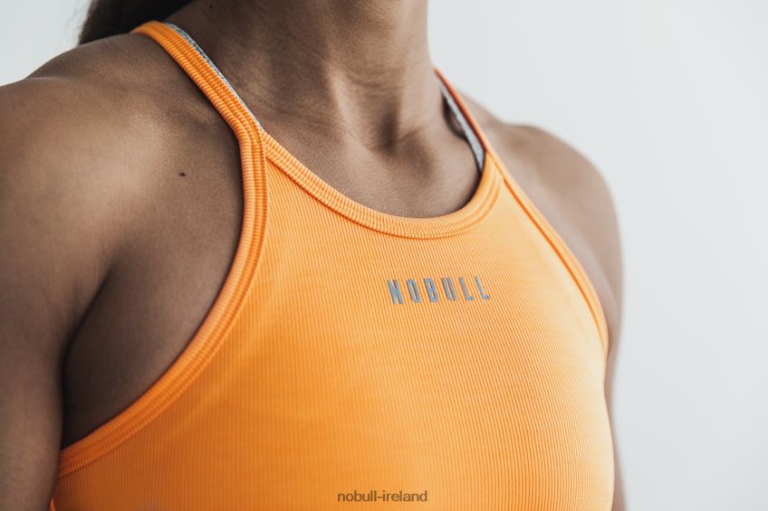 NOBULL N68P2P2385Halter Crop Tank (Neon Ribbed) Orange