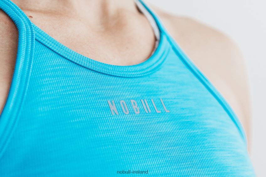 NOBULL N68P2P2386Halter Crop Tank (Neon Ribbed) Blue