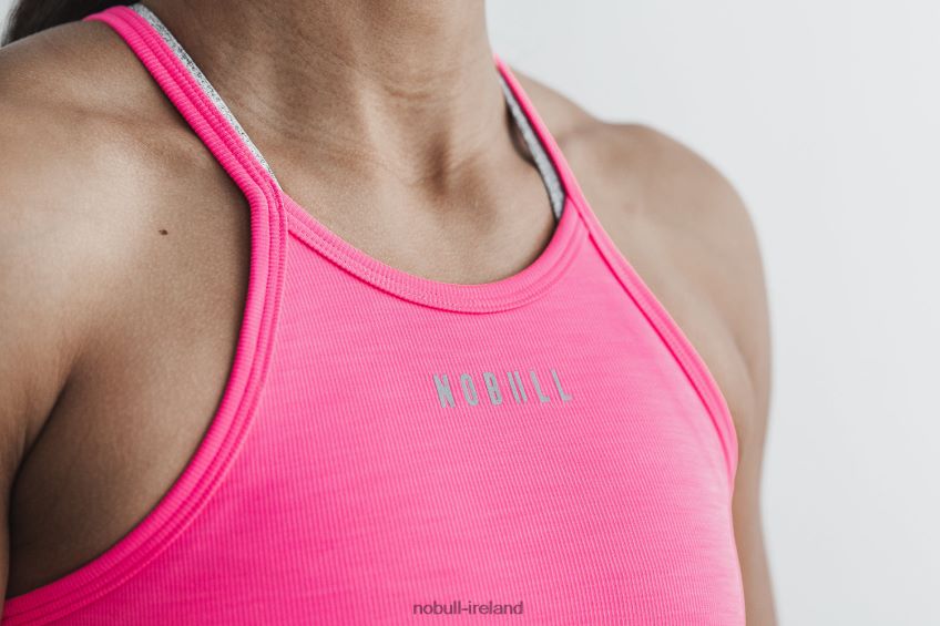 NOBULL N68P2P2387Halter Crop Tank (Neon Ribbed) Pink