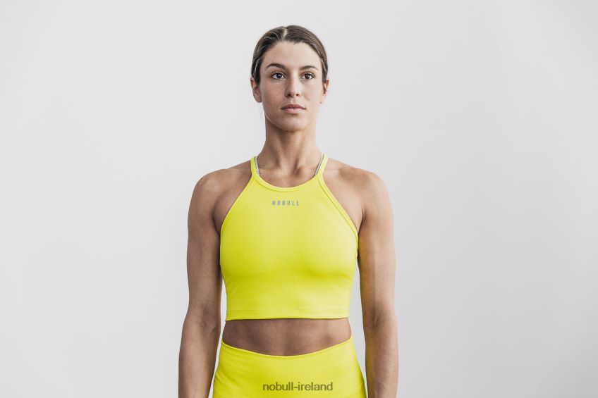 NOBULL N68P2P2388Halter Crop Tank (Neon Ribbed) Yellow