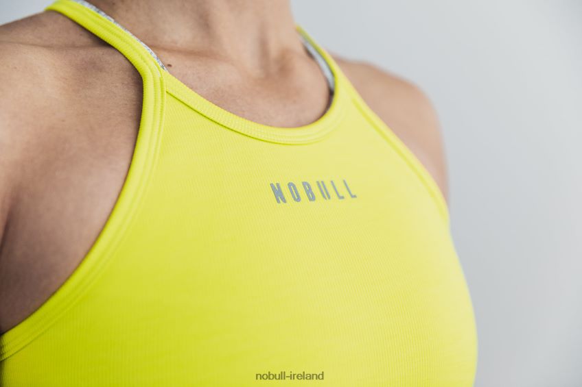 NOBULL N68P2P2388Halter Crop Tank (Neon Ribbed) Yellow