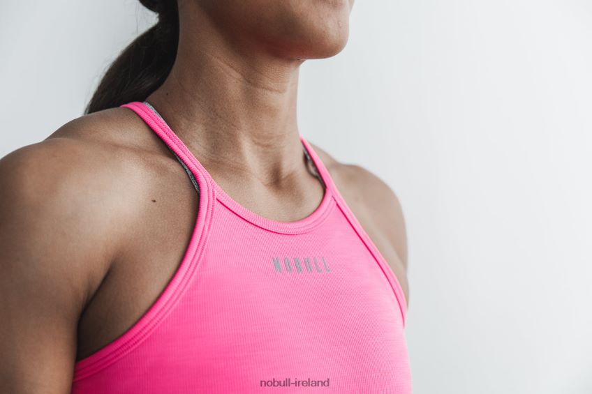 NOBULL N68P2P2497Halter Tank (Neon Ribbed) Pink